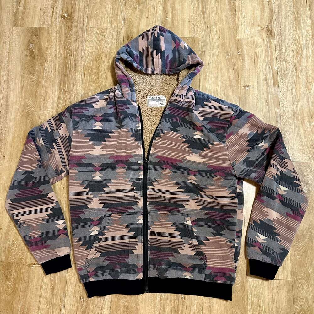 Big Ball Sports Men's Aztec Sherpa Lined Full Zipper Hooded Jacket
